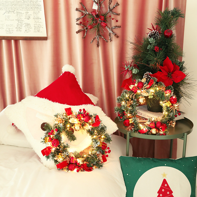 Vòng Hoa Trang Trí Noel 40Cm Có Đèn