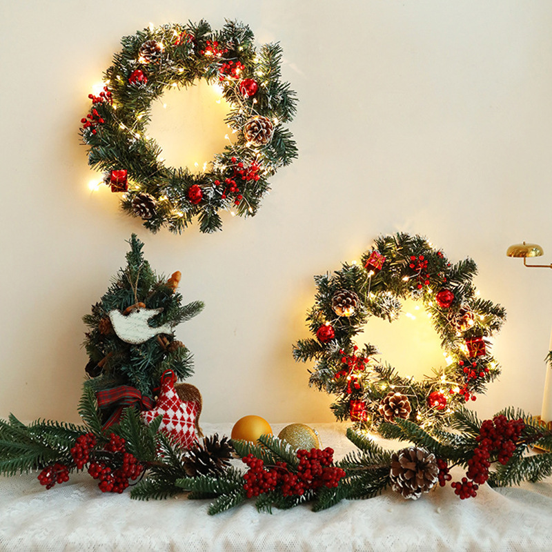 Vòng Hoa Trang Trí Noel 40Cm Có Đèn