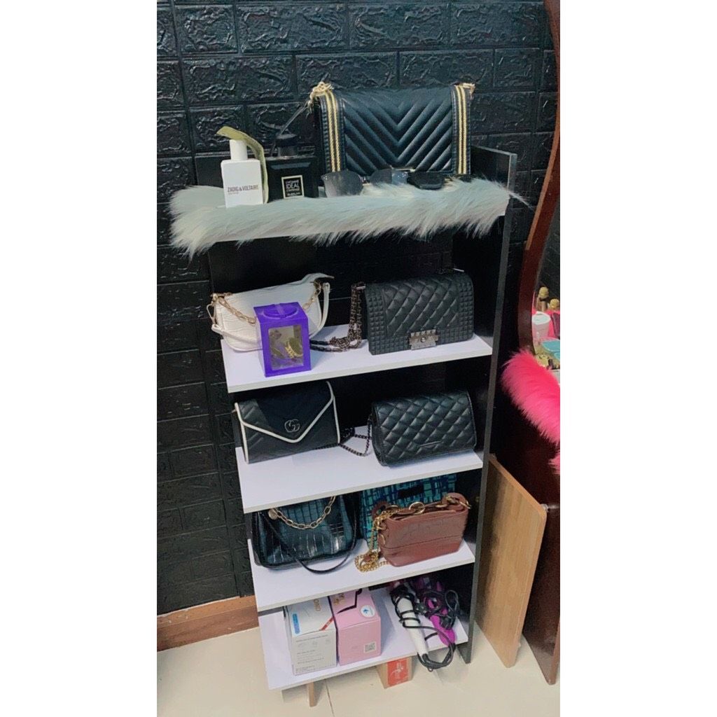 Kệ Góc Tường 5 Tầng Trắng Đen Bằng Gỗ Kệ Góc Tường 5 Tầng Trắng Đen Bằng Gỗ
