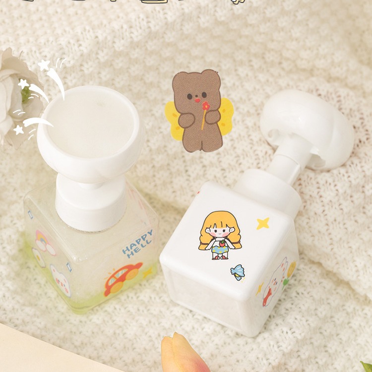 Bình Nhựa Đựng Xà Phòng Dạng Nhấn Tạo Bọt Hình Hoa Hoạt Hình 250ml