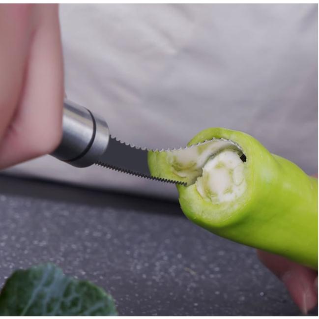 Dụng Cụ Lấy Ruột Trái Cây, Rau Củ Quả Như Mướp, Ớt 2In1 Bằng Thép Không Gỉ