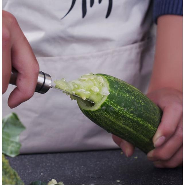 Dụng Cụ Lấy Ruột Trái Cây, Rau Củ Quả Như Mướp, Ớt 2In1 Bằng Thép Không Gỉ