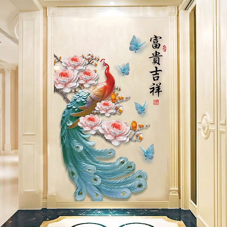 Tranh 3D Chim Công Và Hoa Mẫu Đơn - Sk9386