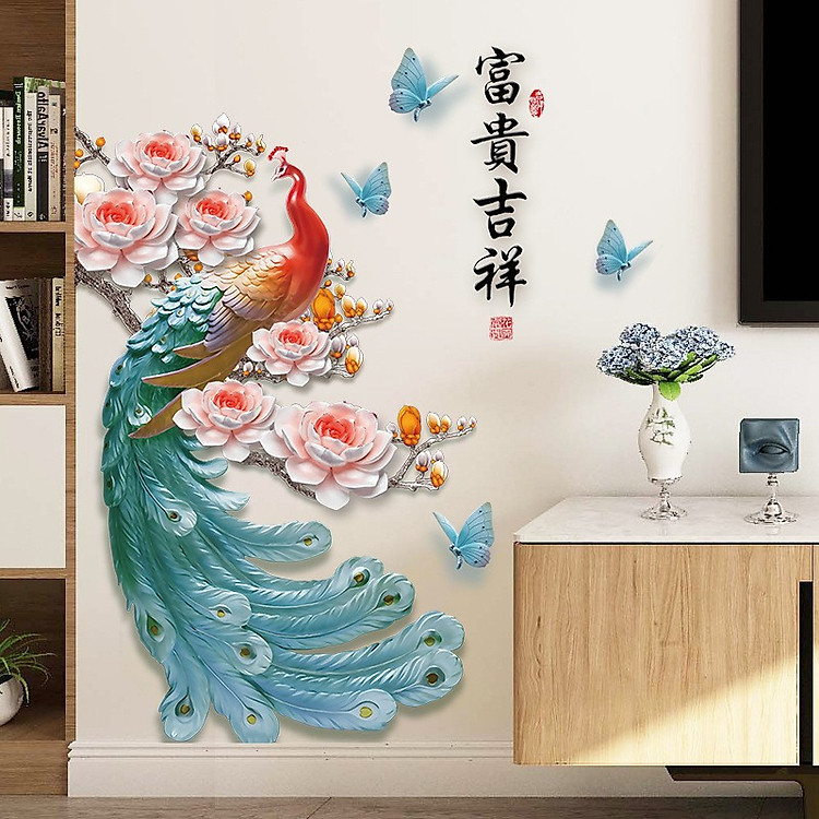 Tranh 3D Chim Công Và Hoa Mẫu Đơn - Sk9386