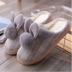 Dép Lông Mang Trong Nhà Caro Hình Thỏ Siêu Đáng Yêu