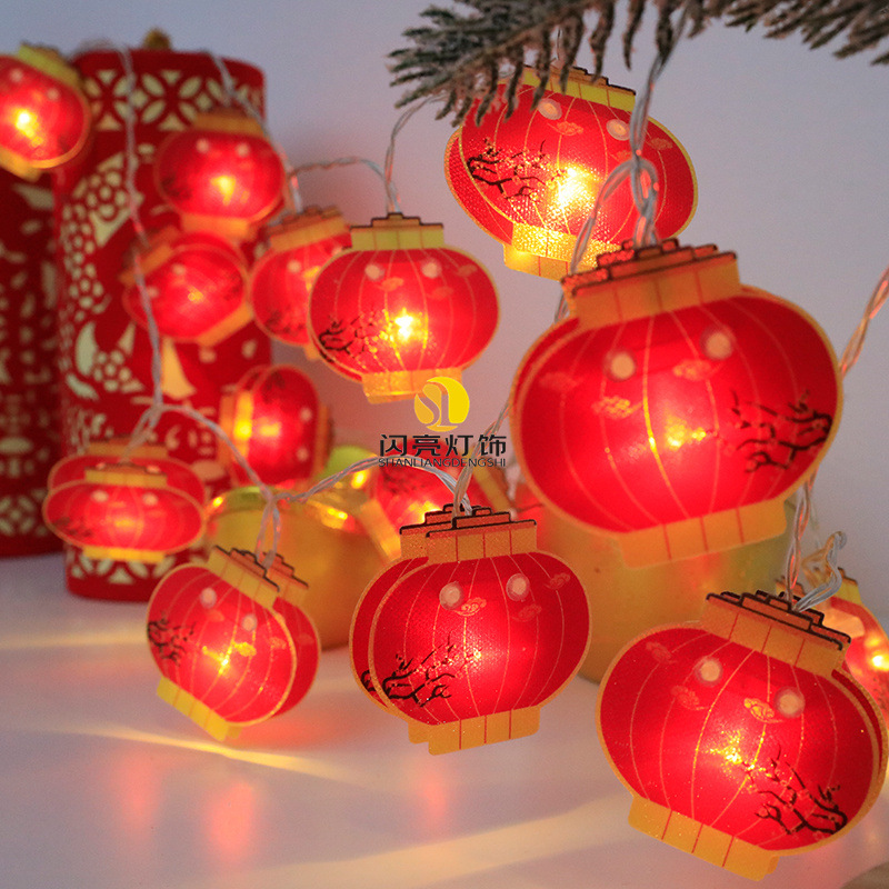 Dây Đèn Trang Trí 5M 16 Bóng Hình Đèn Lồng Trang Trí Dịp Lễ, Tết