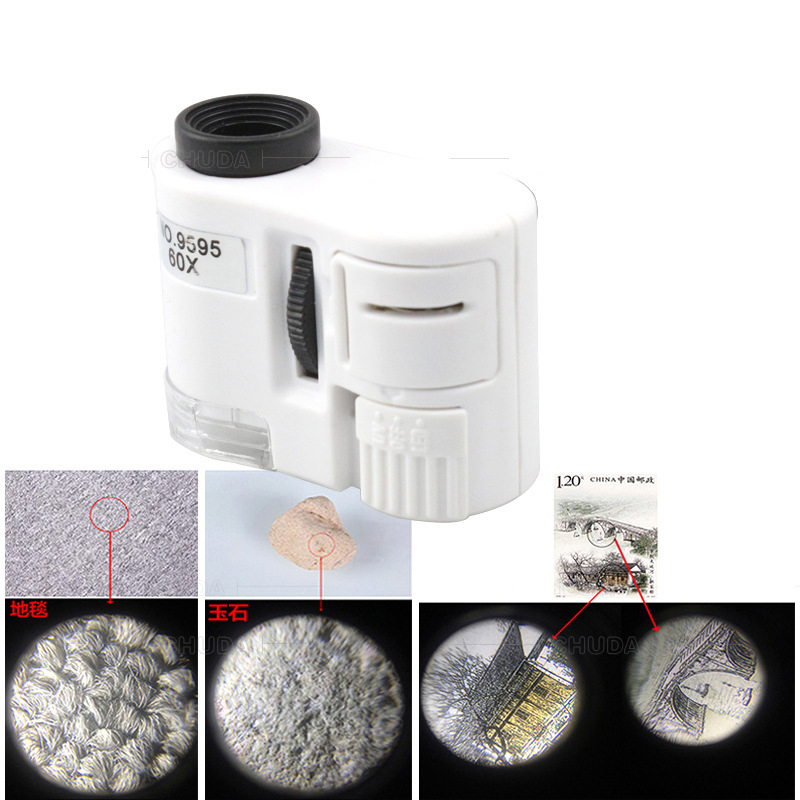 Kính Hiển Vi Cầm Tay Bỏ Túi Có Đèn Led Phóng Đại 60X