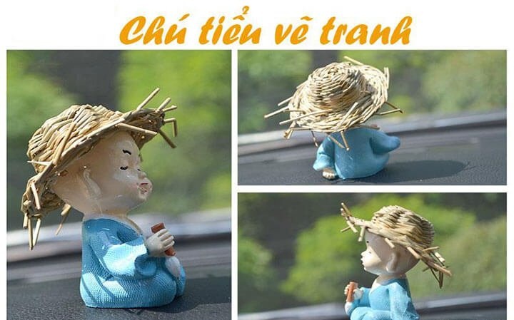 Bộ 4 Chú Tiểu Cầm Kỳ Thi Họa Đội Nón Rơm