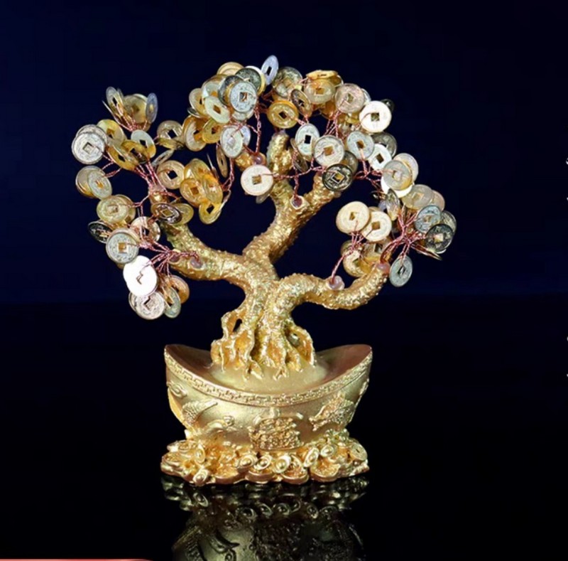Cây Thỏi Vàng Rồng Phụng Đồng Xu 24.5Cm Trang Trí Nhà Cửa, Bàn Làm Việc