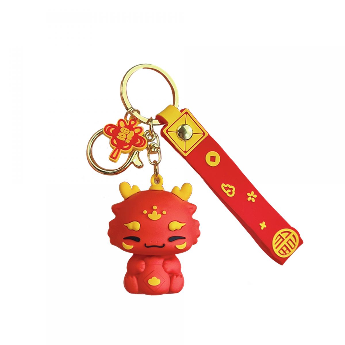 Móc Khoá Hình Bé Rồng Màu Đỏ May Mắn Có Dây Treo Silicon