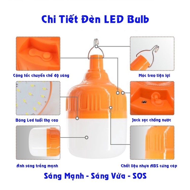 Bóng Đèn Buld Tích Điện 200W Siêu Sáng Có Móc Treo Bóng Đèn Buld Tích Điện 200W Siêu Sáng Có Móc Treo