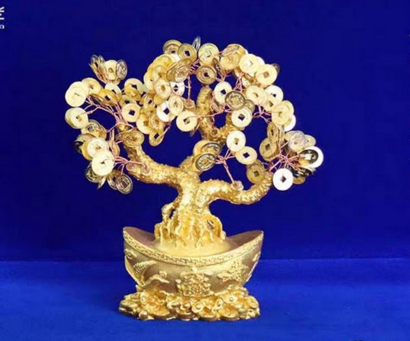Cây Thỏi Vàng Rồng Phụng Đồng Xu 24.5Cm Trang Trí Nhà Cửa, Bàn Làm Việc