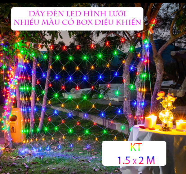 Đèn Led Lưới Mắt Cáo Chống Nước Trang Trí Trong Nhà Và Ngoài Trời 2x1.5m Có Hộp Điều Khiển