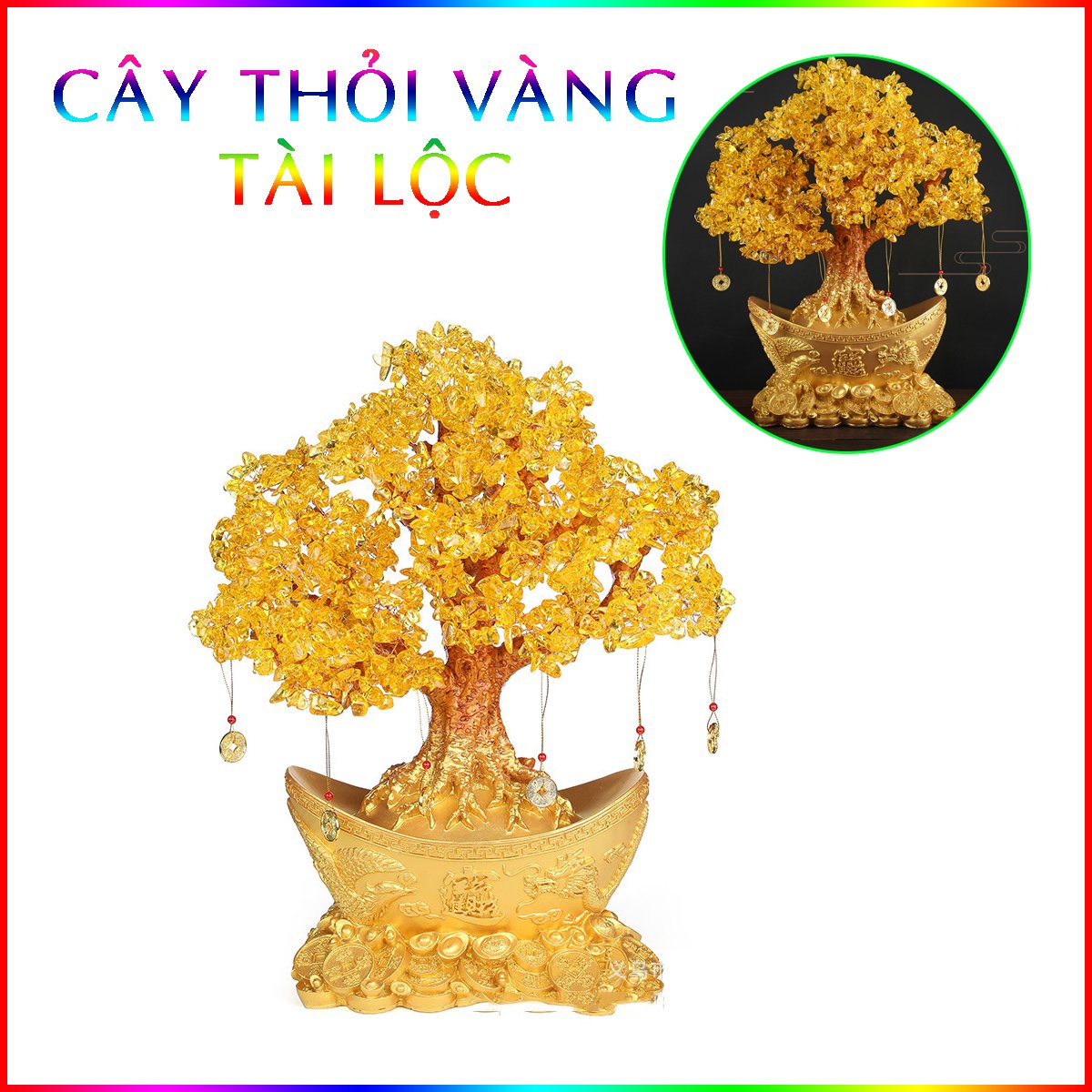 Cây Thỏi Vàng Rồng Phụng Pha Lê 24.5Cm Trang Trí Nhà Cửa, Bàn Làm Việc Cây Thỏi Vàng Rồng Phụng Pha Lê 24.5Cm Trang Trí Nhà Cửa, Bàn Làm Việc