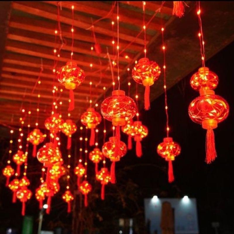 Hình Đèn Lồng Đỏ Trang Trí Tết Năm Mới Dài 3M
