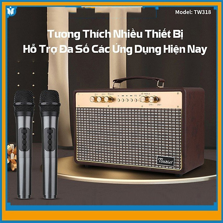 Loa Xách Tay Bluetooth Tw318- Tặng Kèm 2 Micro Không Dây, Âm Thanh Sóng Động Chất Lượng Cao