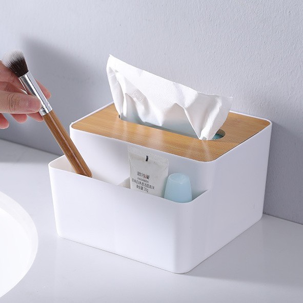 Hộp Đựng Giấy Ăn Đa Năng 2 Ngăn Mặt Gỗ Tiện Dụng Gọn Gàng Sang Trọng