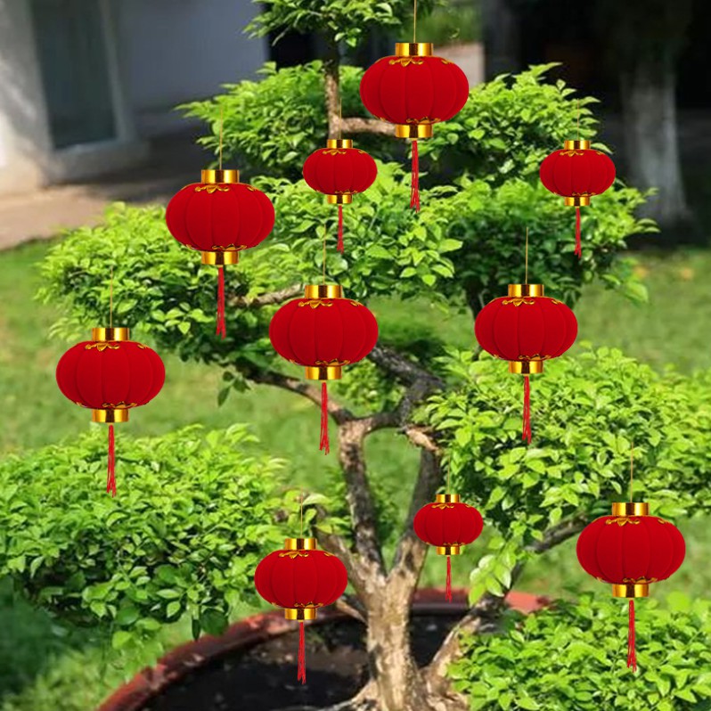 Set 20 Lồng đèn Nhung đỏ Nhí Trang Trí Tết Cực đẹp