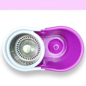 Bộ Cây Lau Nhà Kèm 2 Bông Lau + Thùng Nhựa Tròn Lồng Inox Đựng Nước Thông Minh Xoay 360 Tự Vắt