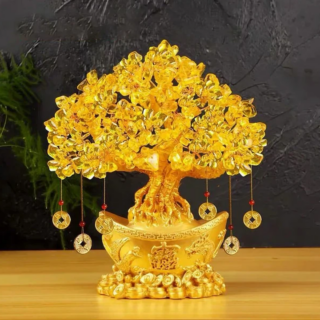 Cây Thỏi Vàng Rồng Phụng Pha Lê 25Cm Loại Lớn Trang Trí Nhà Cửa, Bàn Làm Việc