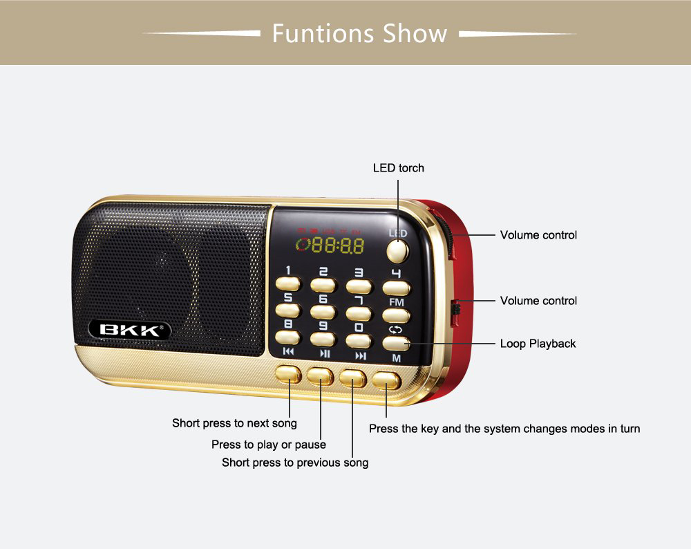 Loa Thẻ Nhớ FM BKK B836s Có Đèn Led Và Jack Cắm Tay Nghe Cao Cấp