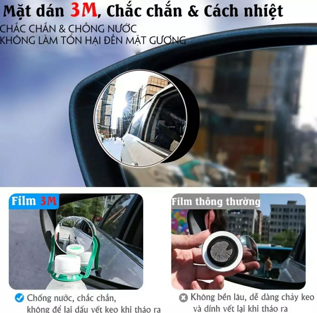 Bộ 2 Gương Cầu Lồi Gắn Kính Hậu Xe Ôto Xoay 360 Độ Xóa Điểm Mù Không Viền (Mẫu Mới)