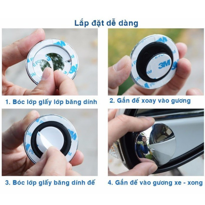 Bộ 2 Gương Cầu Lồi Gắn Kính Hậu Xe Ôto Xoay 360 Độ Xóa Điểm Mù Không Viền (Mẫu Mới)
