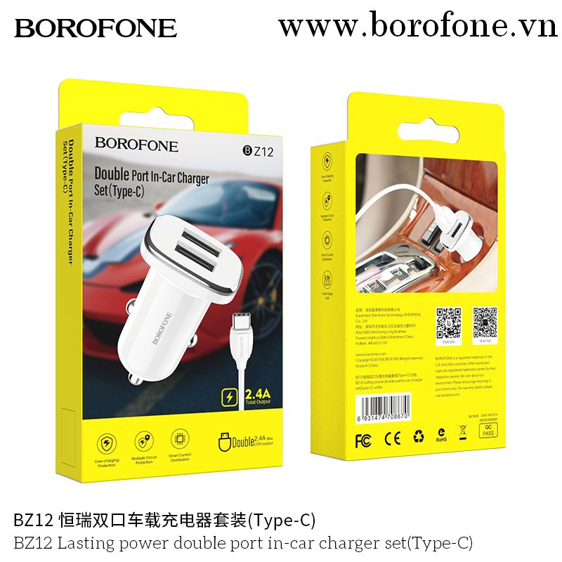 Bộ Sạc 2 Cổng Usb Trên Ô Tô Cổng Type C Bz12