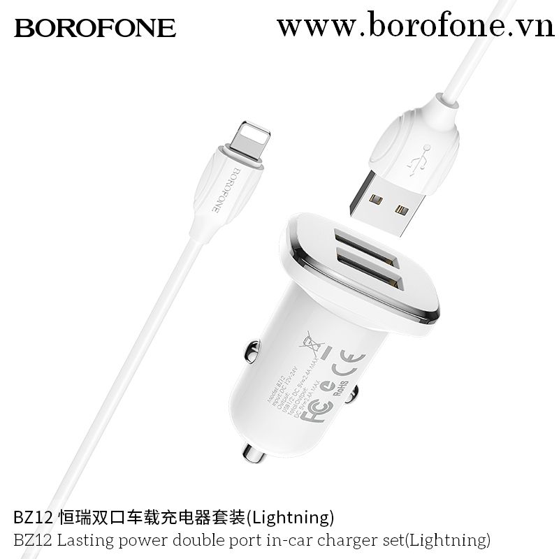 Bộ Sạc 2 Cổng Usb Trên Ô Tô Cổng LN Cho IP BZ12