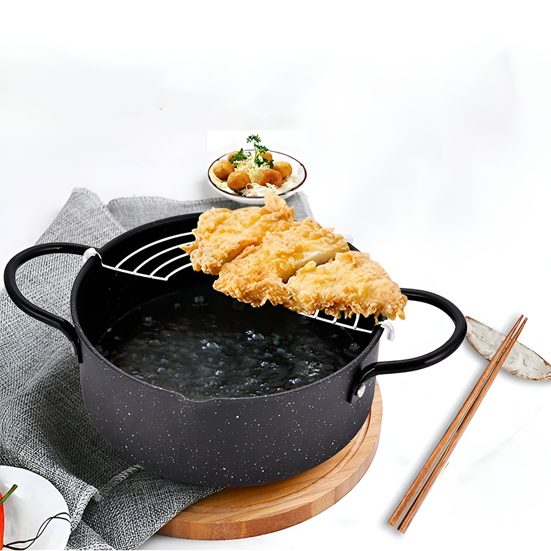 Nồi Chiên Vân đá Chống Dính Size 20cm Emoojoo Nhật Có Khay Ráo Mỡ Siêu Bền Nồi Chiên Vân đá Chống Dính Size 20cm Emoojoo Nhật Có Khay Ráo Mỡ Siêu Bền