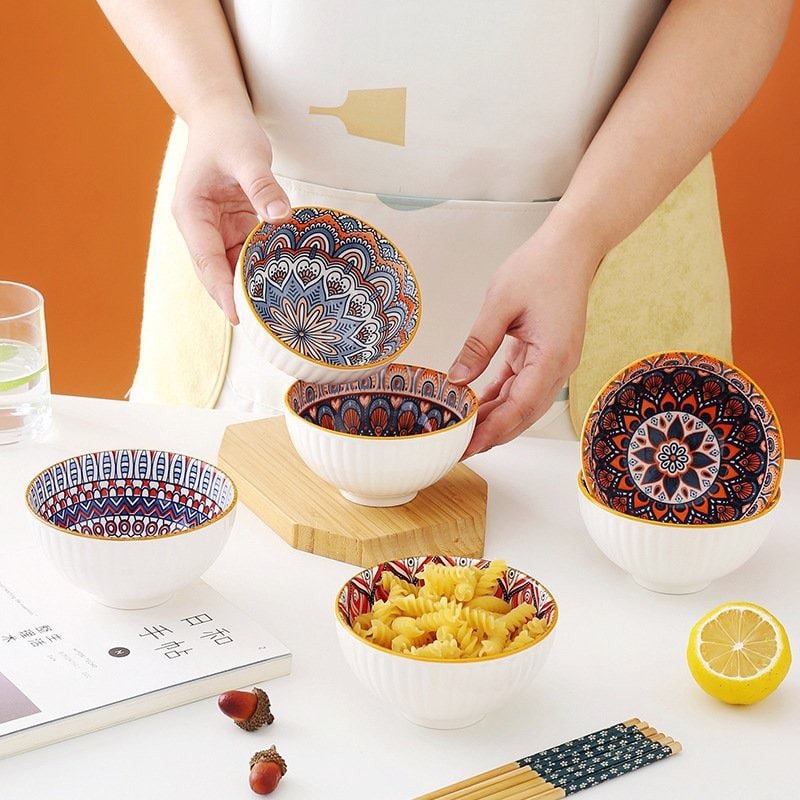 Bộ 6 Bát Ăn Cơm Thổ Cẩm Kèm Hộp Đựng Sang Trọng