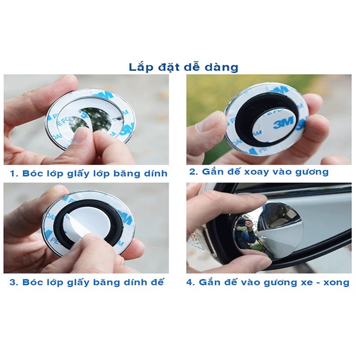 Bộ 2 Gương Cầu Lồi 3R Không Viền Đa Cực Xoay 360 Xóa Điểm Mù Xe Gắn Kính Ô Tô 3R-057