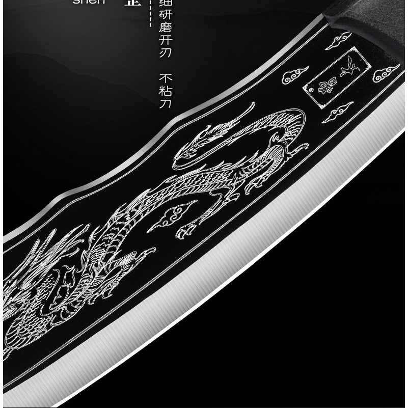 Dao Chặt Thái Hắc Long Chất Liệu Thép Mangan Khắc Laser Họa Tiết Vân Rồng Dao Chặt Thái Hắc Long Chất Liệu Thép Mangan Khắc Laser Họa Tiết Vân Rồng