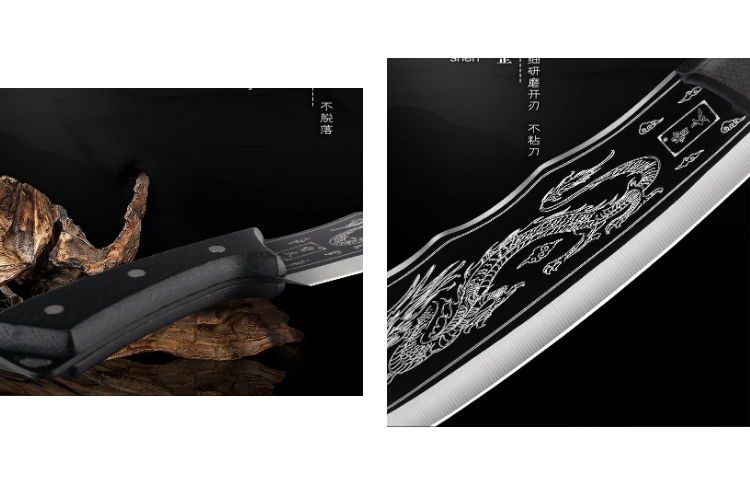 Dao Chặt Thái Hắc Long Chất Liệu Thép Mangan Khắc Laser Họa Tiết Vân Rồng Dao Chặt Thái Hắc Long Chất Liệu Thép Mangan Khắc Laser Họa Tiết Vân Rồng