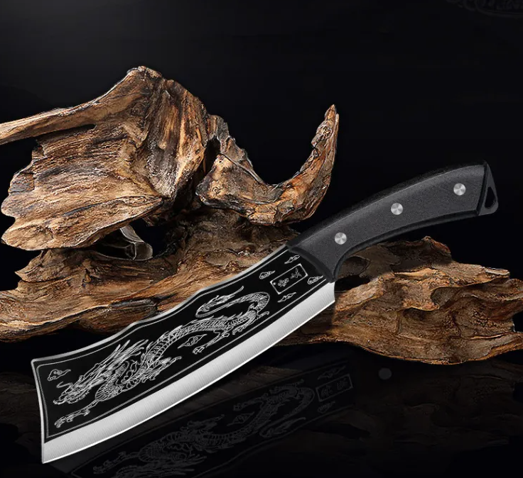 Dao Chặt Thái Hắc Long Chất Liệu Thép Mangan Khắc Laser Họa Tiết Vân Rồng Dao Chặt Thái Hắc Long Chất Liệu Thép Mangan Khắc Laser Họa Tiết Vân Rồng