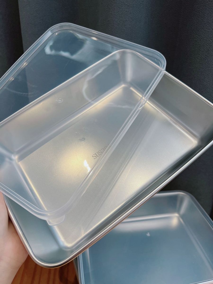 Hộp Inox Đựng Thức Ăn Hình Chữ Nhật Đế Tròn 25X20Cm