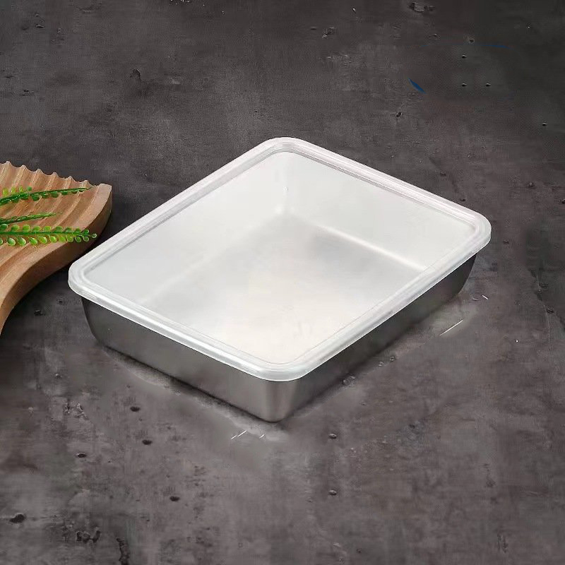 Hộp Inox Đựng Thức Ăn Hình Chữ Nhật Đế Tròn 25X20Cm