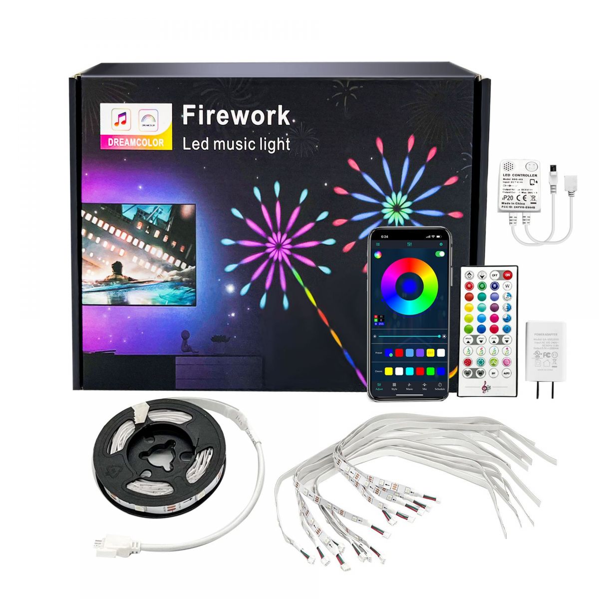Đèn Led Pháo Hoa Dán Tường 10 Tia 50cm Cảm Biến Âm Thanh Có Remote,Kết Nối Bluetooth