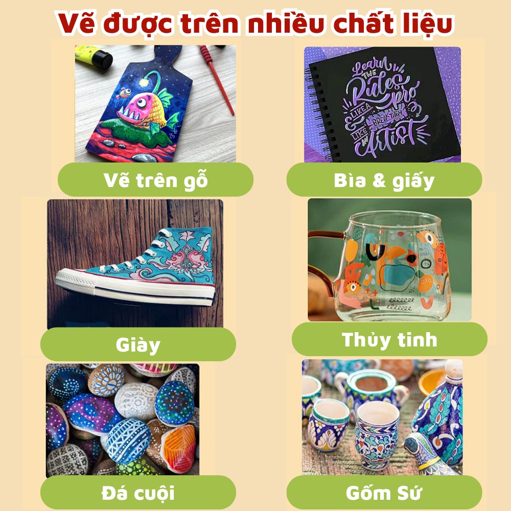 Bộ 36 Bút Màu Acrylic Marker Chống Nước Vẽ Trên Mọi Chất Liệu