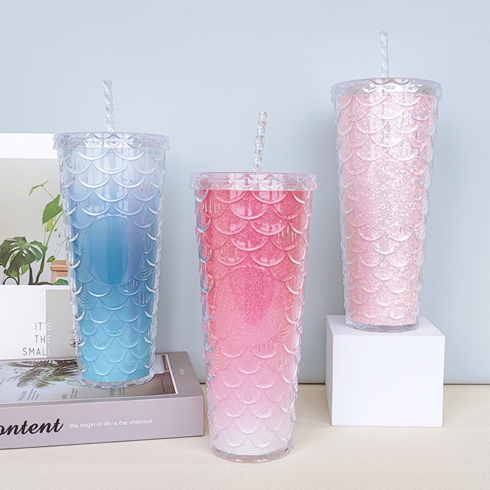 Ly Nước Vảy Cá Lấp Lánh 700Ml Kèm Ống Hút Ly Nước Vảy Cá Lấp Lánh 700Ml Kèm Ống Hút