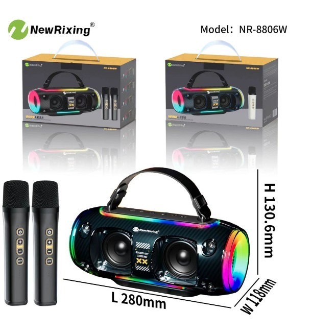Loa Bluetooth Karaoke Nr8806W Kèm 2 Micro Không Dây Âm Bass Mạnh Mẽ Đèn Led Đổi Màu