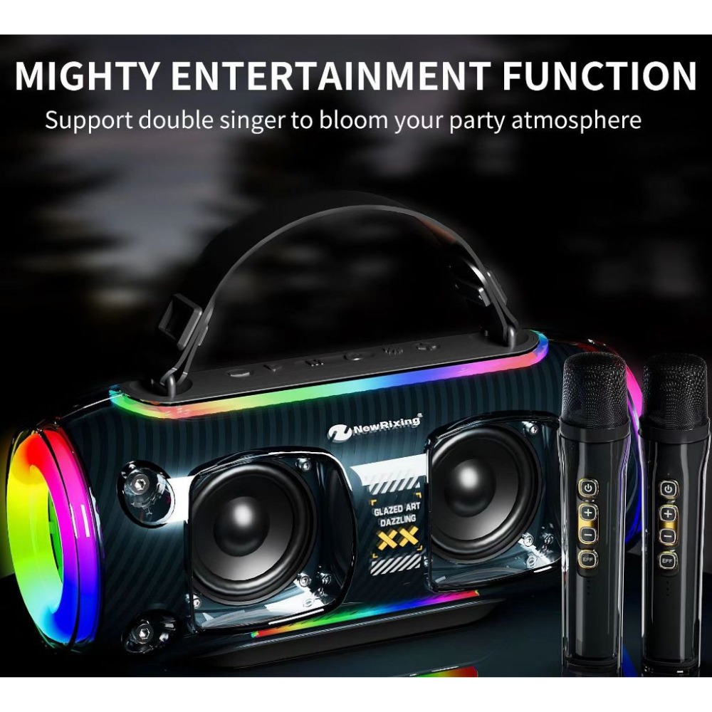 Loa Bluetooth Karaoke Nr8806W Kèm 2 Micro Không Dây Âm Bass Mạnh Mẽ Đèn Led Đổi Màu