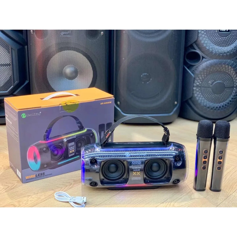 Loa Bluetooth Karaoke Nr8806W Kèm 2 Micro Không Dây Âm Bass Mạnh Mẽ Đèn Led Đổi Màu