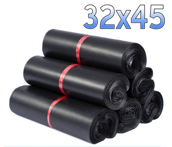 Bộ 100 Túi Nylon Đen 32X45Cm Đóng Hàng Niêm Phong Có Keo Dán Miệng