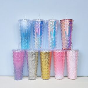Ly Nước Lấp Lánh 700Ml Có Vân Kèm Ống Hút Cao 23Cm