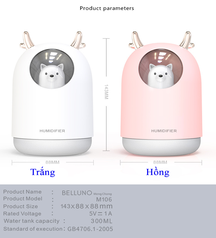 Máy Tạo Độ Ẩm Sạc Usb Hình Gấu M106