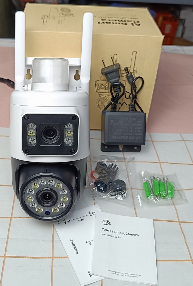 Camera Yoosee Wifi 2 Mắt Ngoài Trời 16 Led Q16D Xem 2 Màn Hình Cùng Lúc 8.0Mpx Chống Nước Ip66 Hồng Ngoại Ban Đêm Có Màu