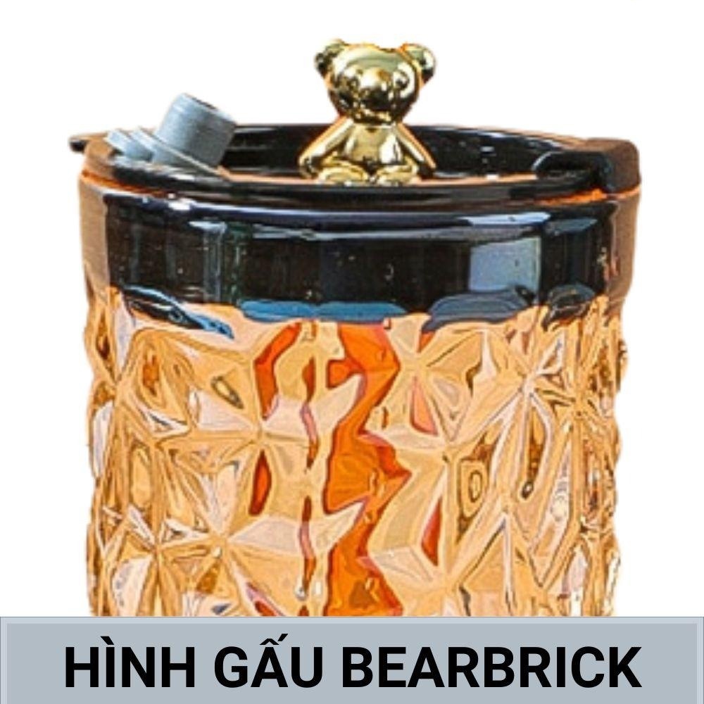 Ly Nước Thủy Tinh Nắp Gấu Kèm Ống Hút Hình Trụ Ly Nước Thủy Tinh Nắp Gấu Kèm Ống Hút Hình Trụ