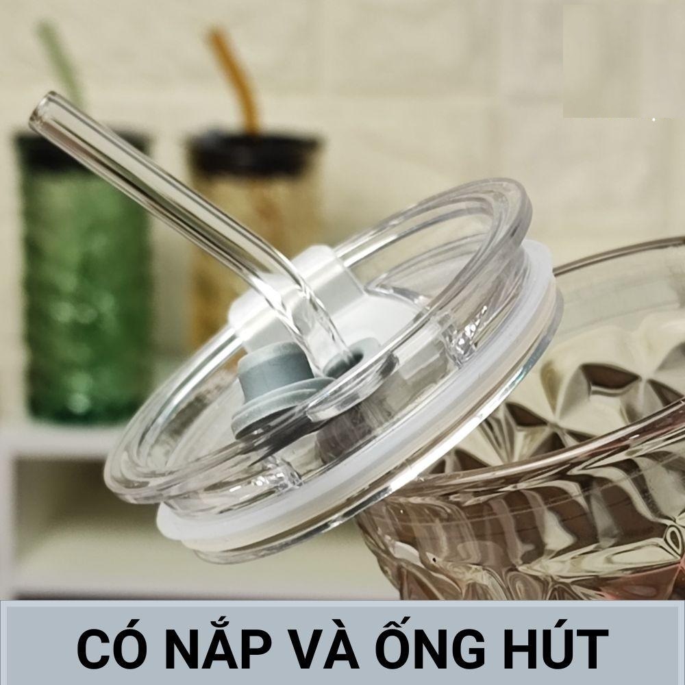 Ly Nước Thủy Tinh Nắp Gấu Kèm Ống Hút Hình Trụ Ly Nước Thủy Tinh Nắp Gấu Kèm Ống Hút Hình Trụ