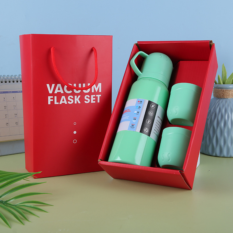 Bộ Bình Giữ Nhiệt 500Ml Tặng Kèm 2 Cốc Nhiều Màu Dễ Thương